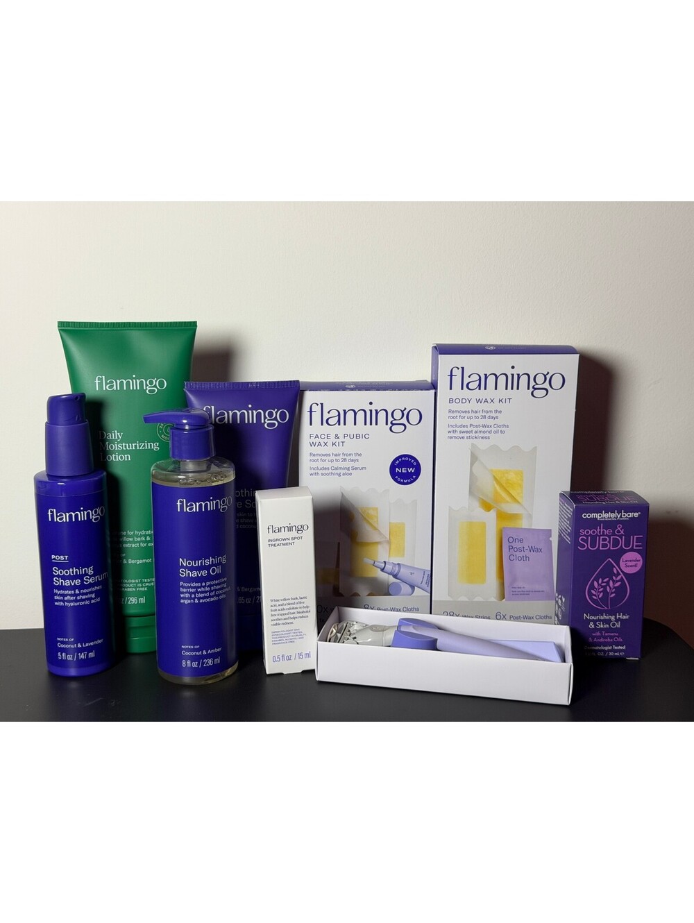 Flamingo Hair Removal Shave Wax Body Care Bundle 9pc + Completely Bare NEW